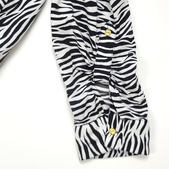 COMO Vintage Assymetrical Blouse  Roll Up Sleeve Ruffle Zebra Print Size XL - Picture 5 of 9